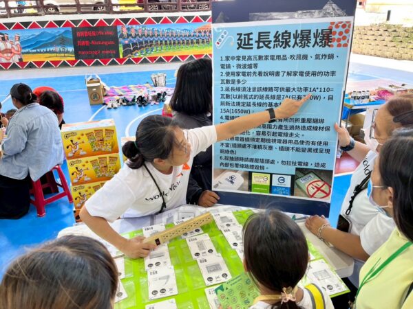 展望會透過互動關卡向家長宣導延長線使用安全。圖/主辦單位