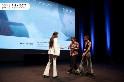 譚家立、朱皓源與XPPen代表於法國安納西國際動畫電影節現場 ©ANNECY FESTIVAL / L. Gouttenoire & S. Clement